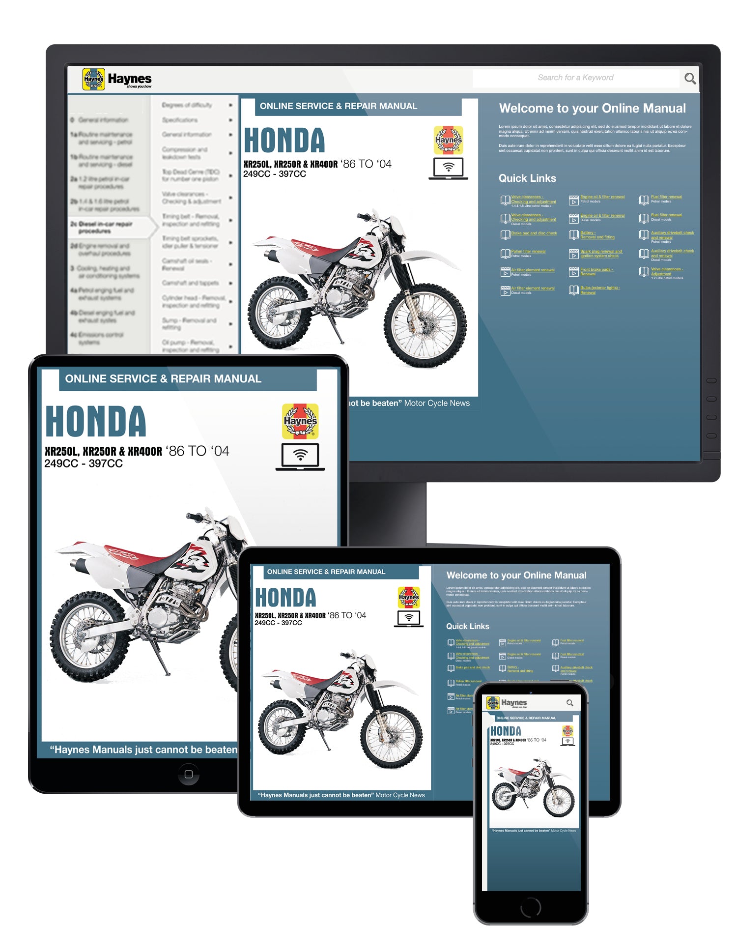 Honda XR250L, XR250R & XR400R (86 - 04) Haynes Repair Manual