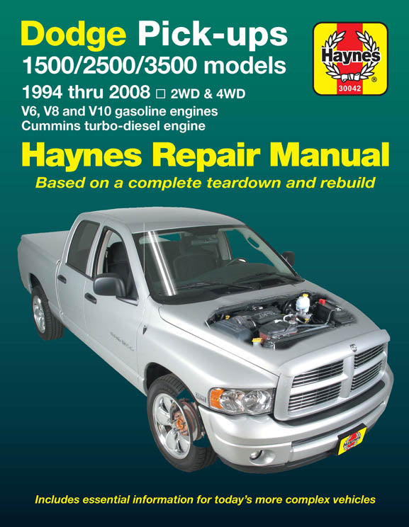 Dodge full-size pick-ups inc. 1500 (2002-2008) & 2500/3500 (2003-2008) with V6, V8 & V10 petrol & Cummins turbo-diesel, 2WD & 4WD Haynes Repair Manual (USA)