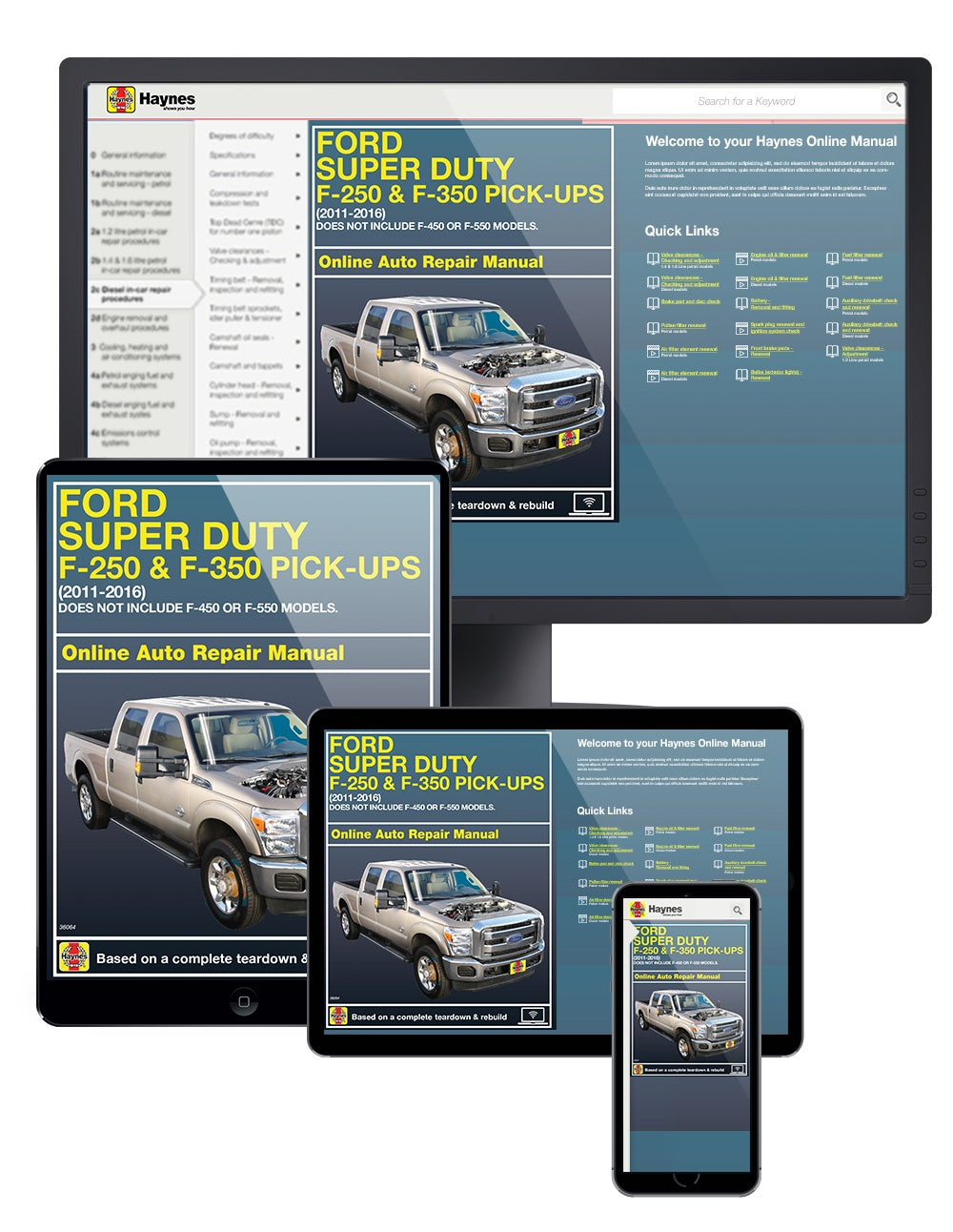 Ford Super Duty F-250 & F-350 2WD & 4WD gasoline & diesel engine Pick-ups (11-16) Haynes Online Manual