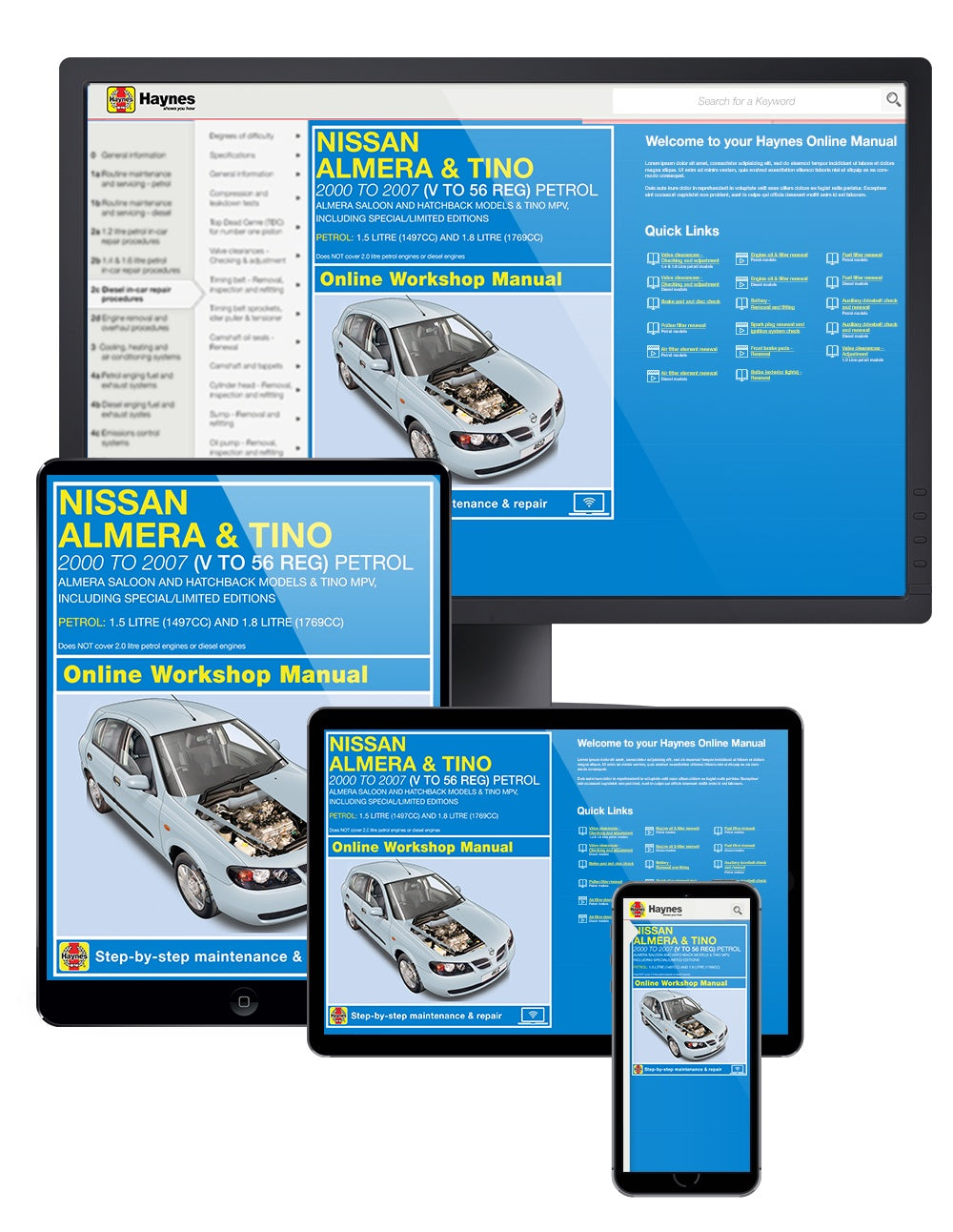 Nissan Almera and Tino Petrol (Feb 2000-2007) V to 56 Haynes Online Manual
