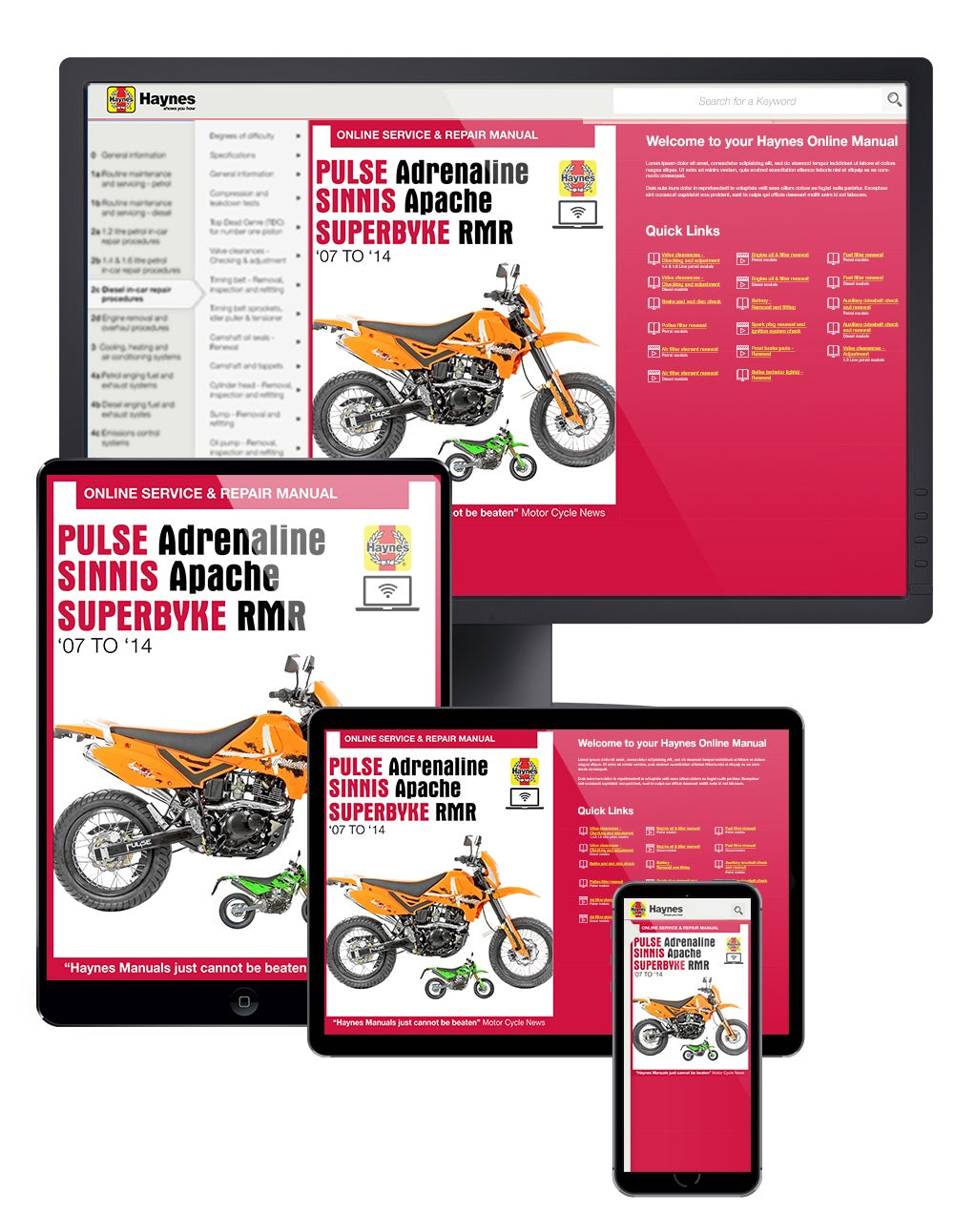 Pulse Adrenaline, Sinnis Apache, Superbyke RMR 2007 -2014 Haynes Online Manual
