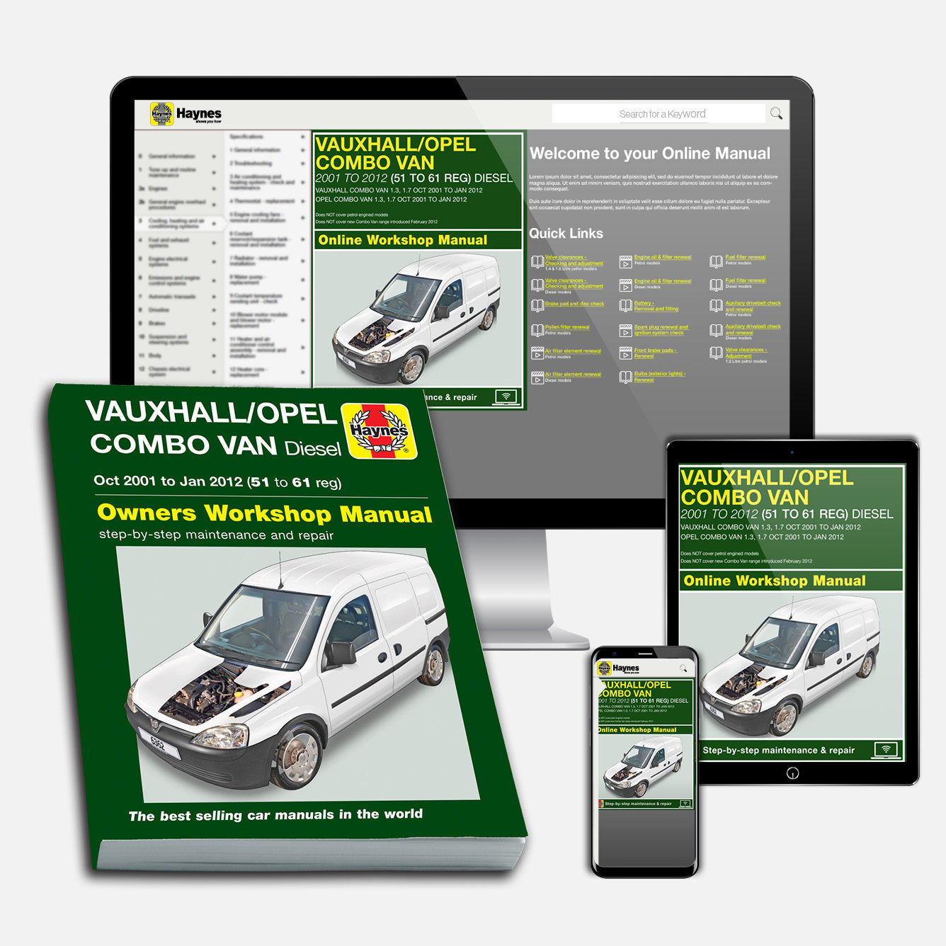 Vauxhall/Opel Combo Diesel Van (Oct 2001-Jan 2012) 51 to 61 Haynes Repair Manual Bundle