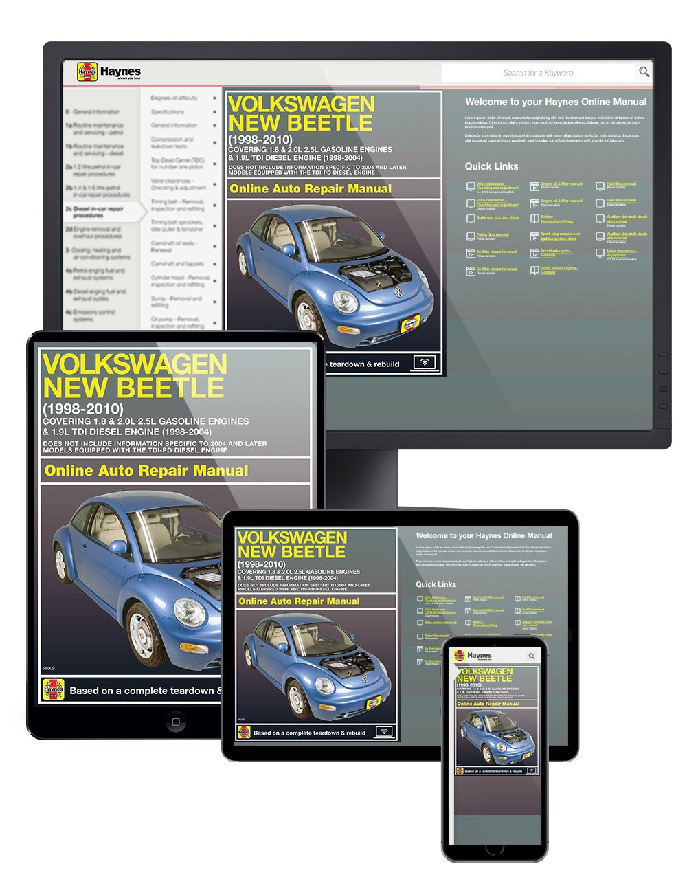 Volkswagen VW New Beetle 1.8 & 2.0L petrol (1998-2010) & 1.9L TDI diesel (1998-2004) Haynes Repair Manual (USA)