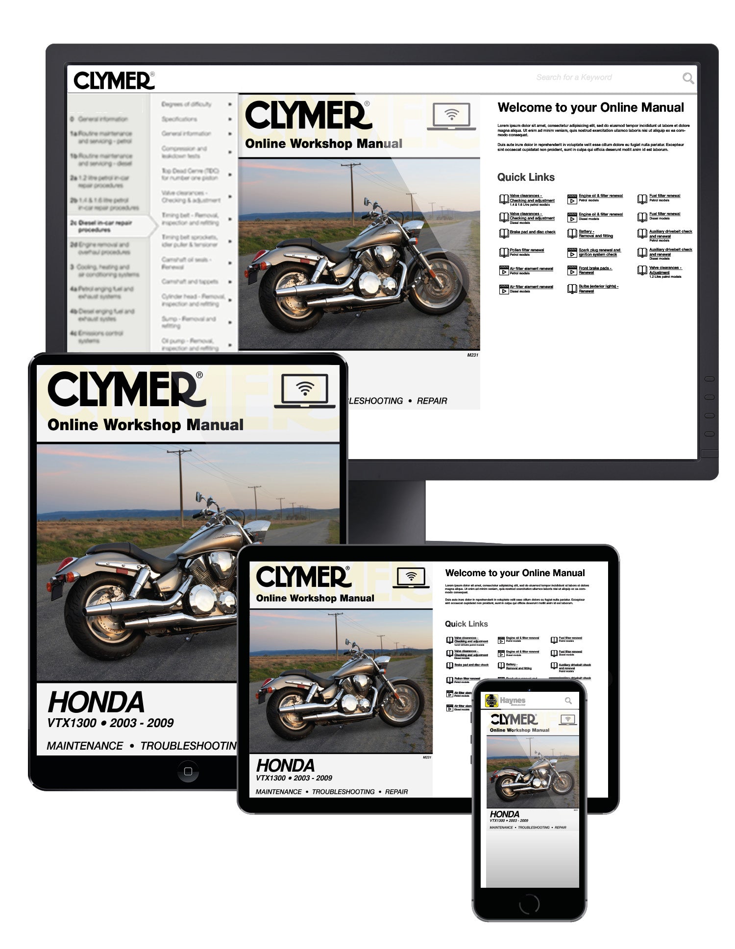 Honda VTX1300 Series Motorcycle (2003-2009) Service Repair Manual