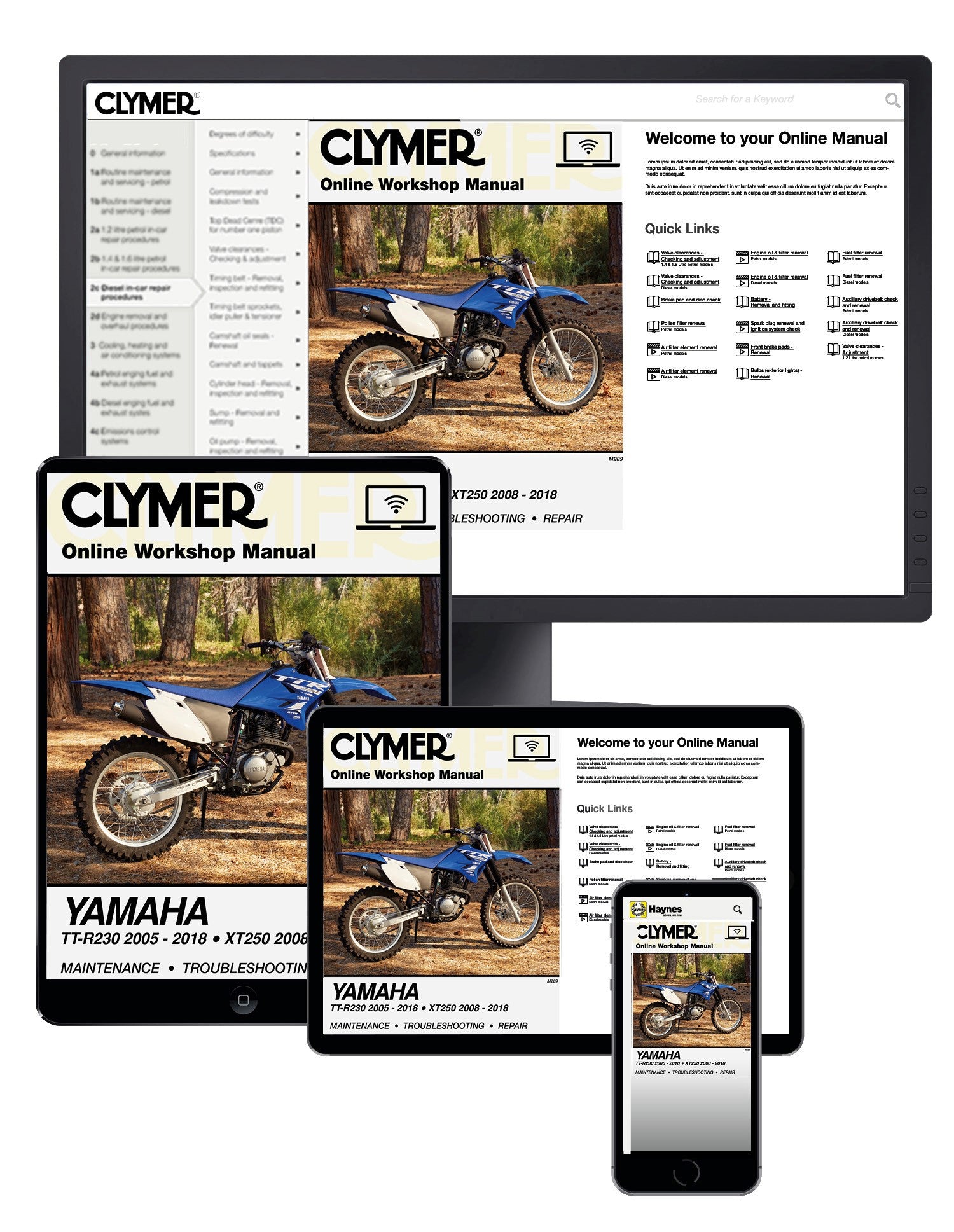 Yamaha TT-R30 and XT250 (2005 - 2018) Clymer Repair Manual