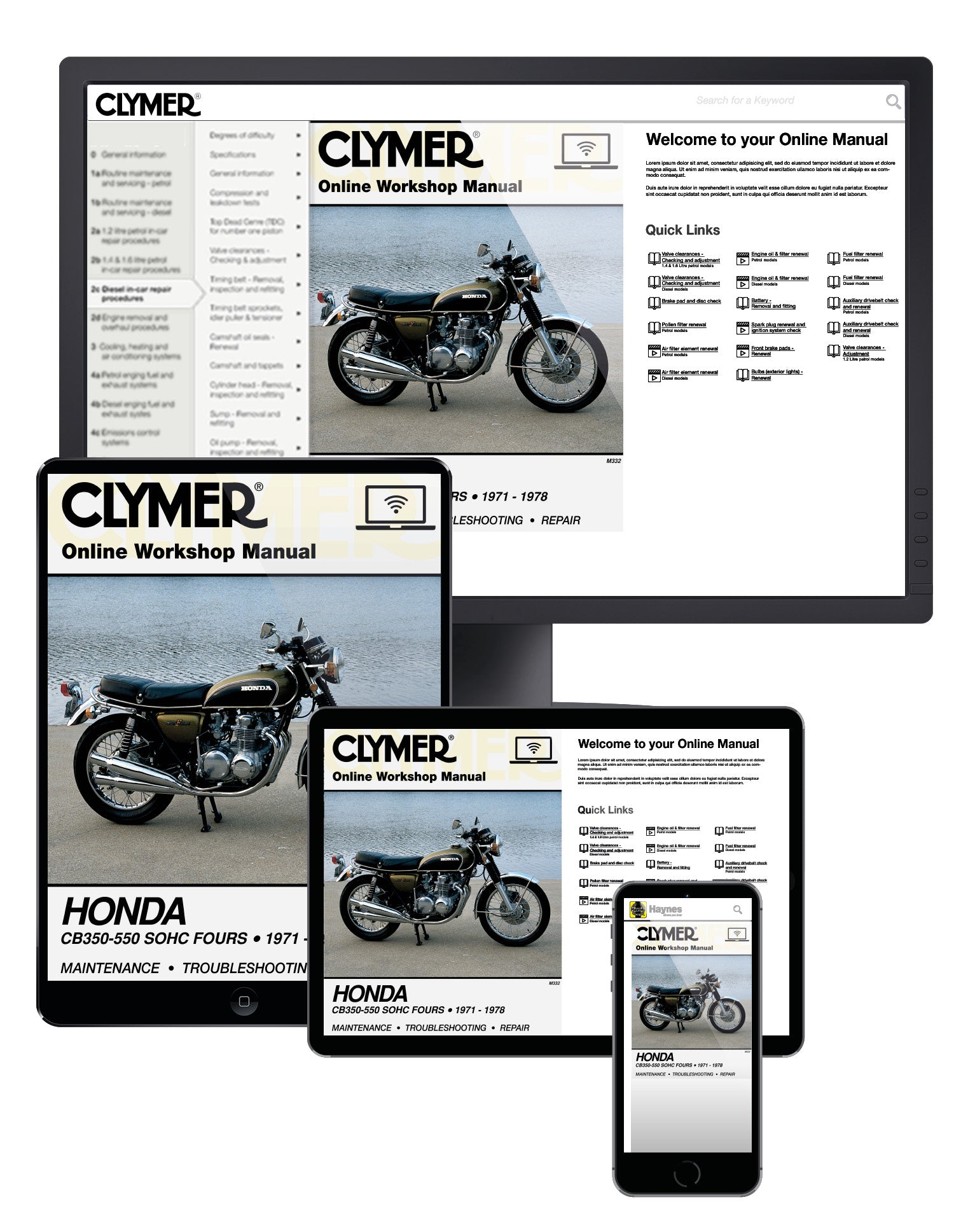 Honda CB350-550CC Sonic Fours Motorcycle, 1971-1978 Service Repair Manual