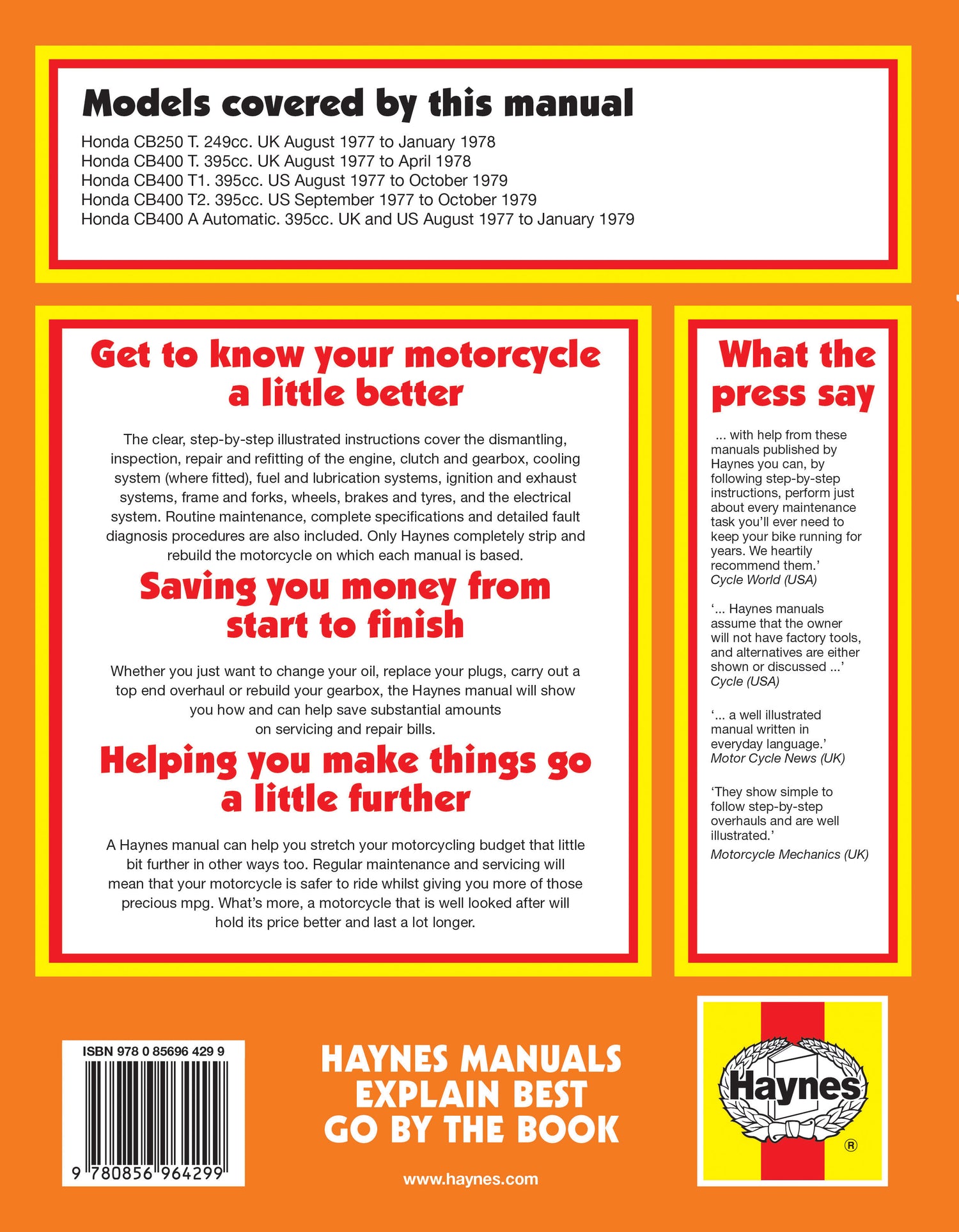 Honda CB250T, CB400T & CB400A Twins (77 - 79) Haynes Repair Manual - Digital Edition