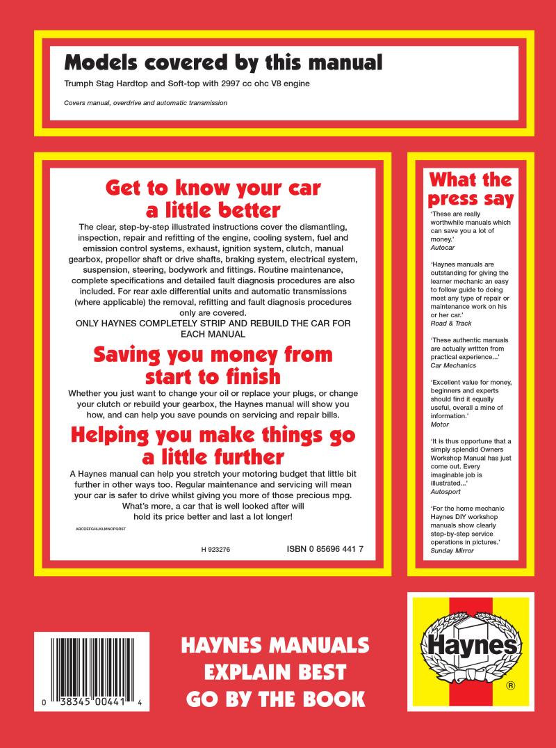 Triumph Stag (70 - 78) Haynes Repair Manual