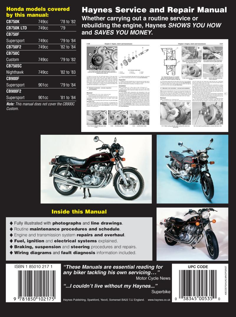 Honda CB750 & CB900 dohc Fours (78 - 84) Haynes Repair Manual