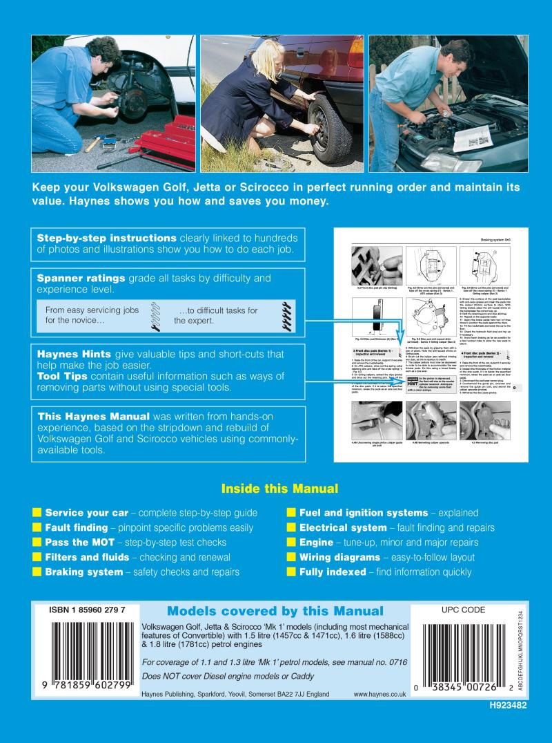VW Golf, Jetta & Scirocco Mk 1 Petrol 1.5, 1.6 & 1.8 (74 - 84) Haynes Repair Manual