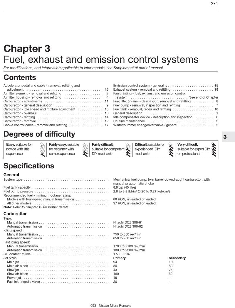 Nissan Micra (83 - Jan 93) Haynes Repair Manual