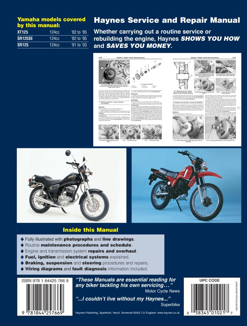 Yamaha XT & SR125 (82 - 03) Haynes Repair Manual