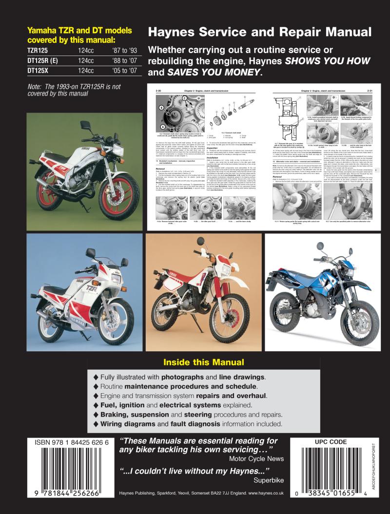 Yamaha TZR125 (87 - 93) & DT125R/X (88 - 07) Haynes Repair Manual