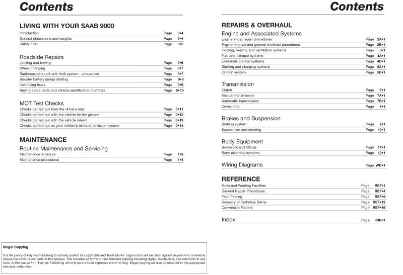 Saab 9000 (4-cyl) (85 - 98) Haynes Repair Manual