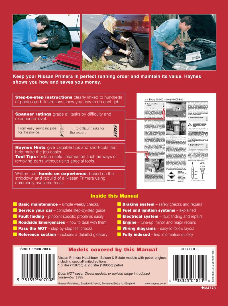 Nissan Primera Petrol (90 - Aug 99) Haynes Repair Manual