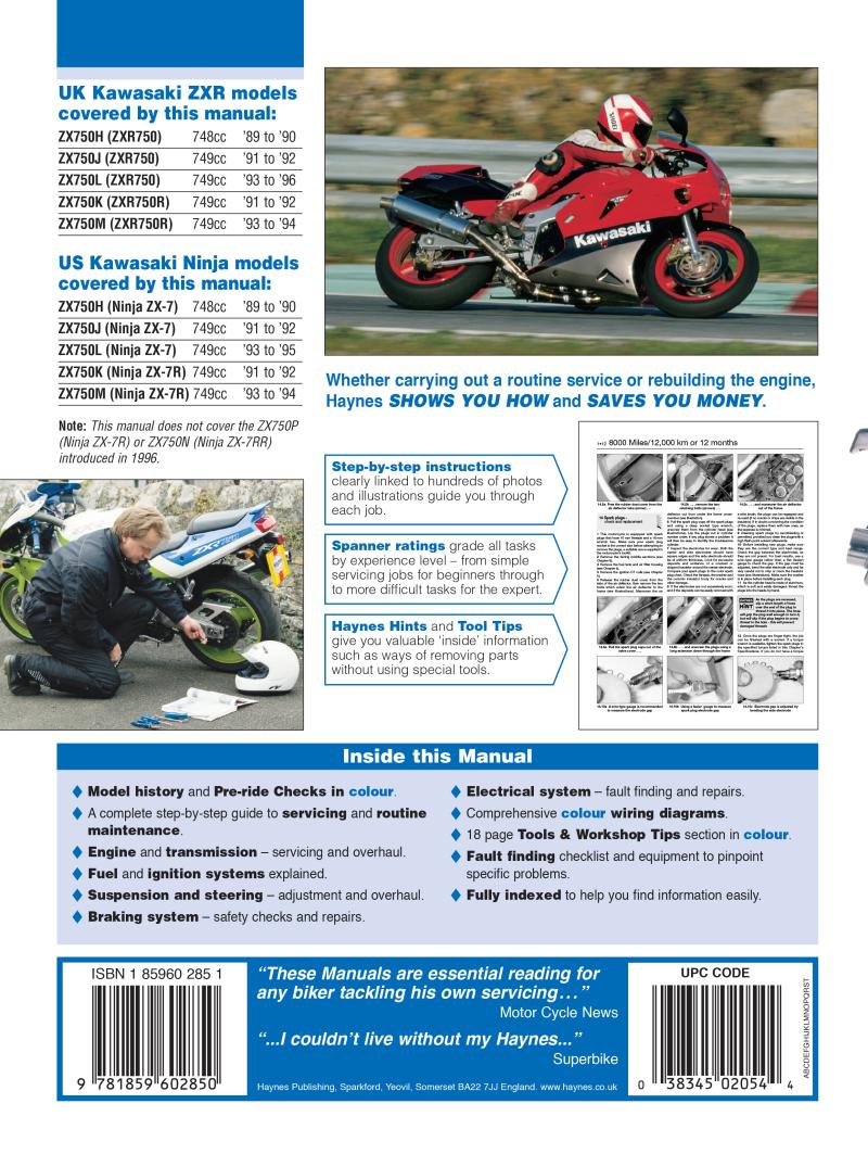 Kawasaki ZX750 (Ninja ZX-7 & ZXR750) Fours (89 - 96) Haynes Repair Manual