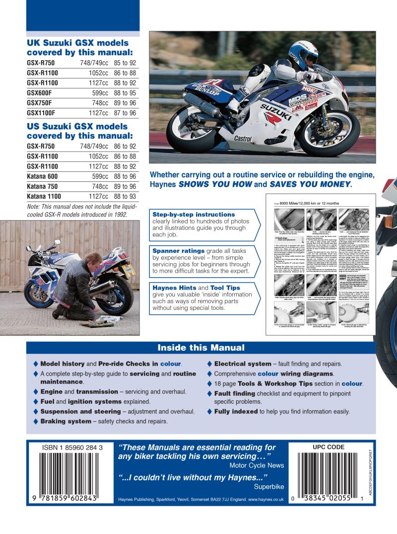 Suzuki GSX-R750 & GSX-R1100 (86-92), GSX600F & GSX1100F Katanas (88-96), GSX750F Katana (89-96) Haynes Repair Manual