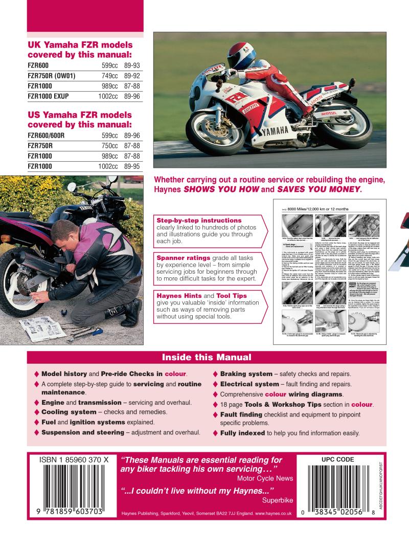 Yamaha FZR600, 750 & 1000 Fours (87 - 96) Haynes Repair Manual