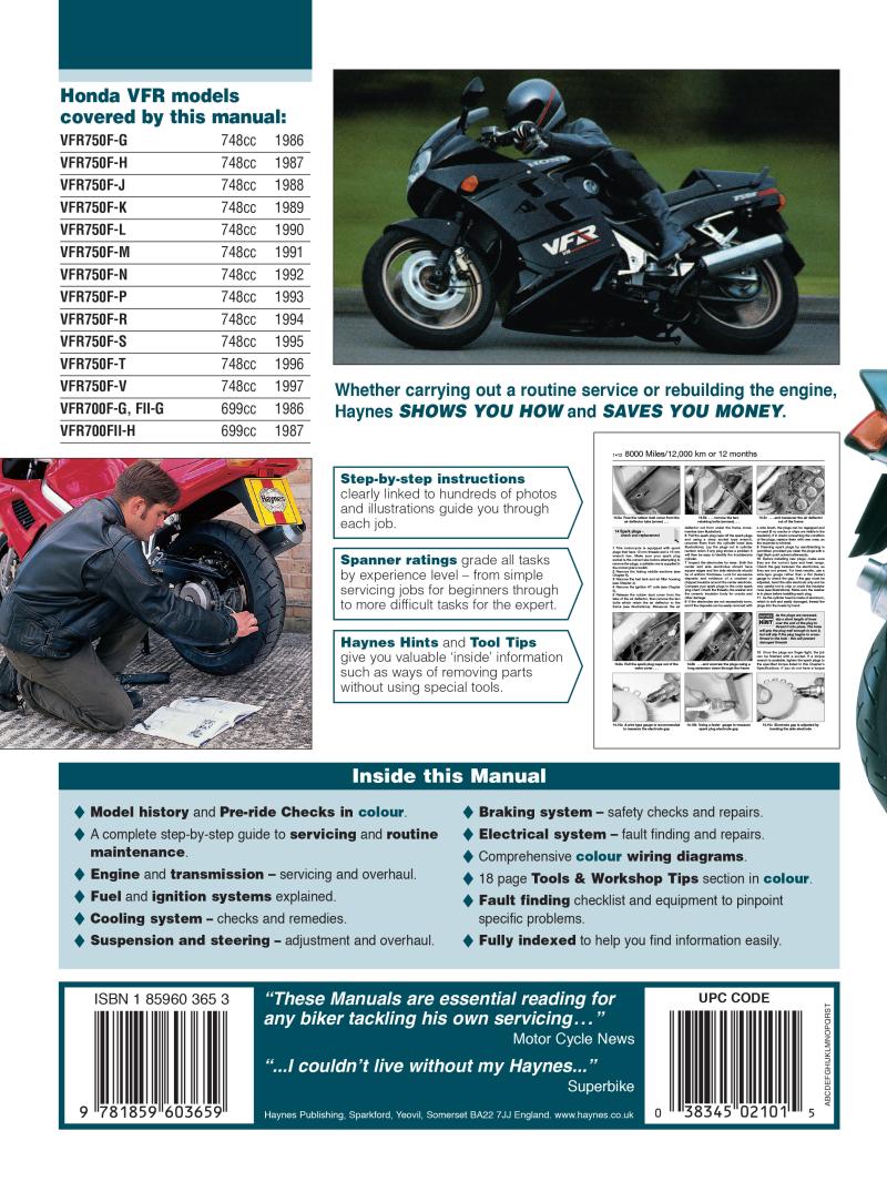 Honda VFR750 & 700 V-Fours (86 - 97) Haynes Repair Manual
