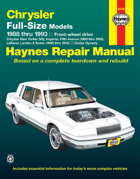 Chrysler full-size FWD & Dodge Dynasty (1988-1993) & Chrysler Imperial, Fifth Ave, LeBaron Landau & Sedan (1990-1993) Haynes Repair Manual (USA)