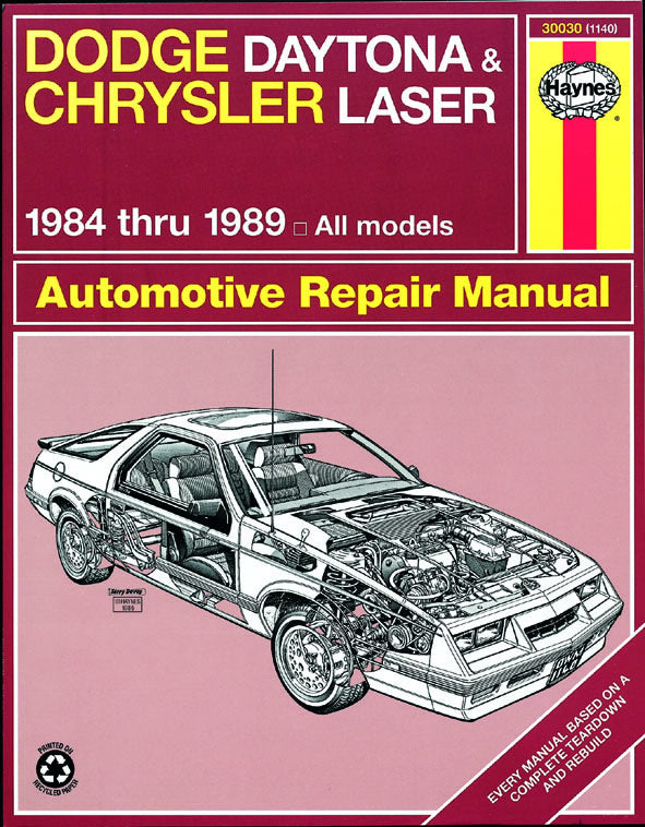Dodge Daytona & Chrysler Laser 2.2 & 2.5 litre (1984-1989) Haynes Repair Manual (USA)