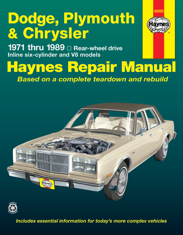 Dodge, Plymouth, & Chrysler RWD 6 cylinder & V8 (1971-1989) Haynes Repair Manual (USA)