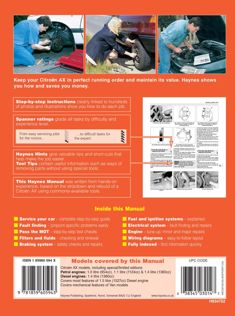 Citroen AX Petrol & Diesel (87 - 97) Haynes Repair Manual