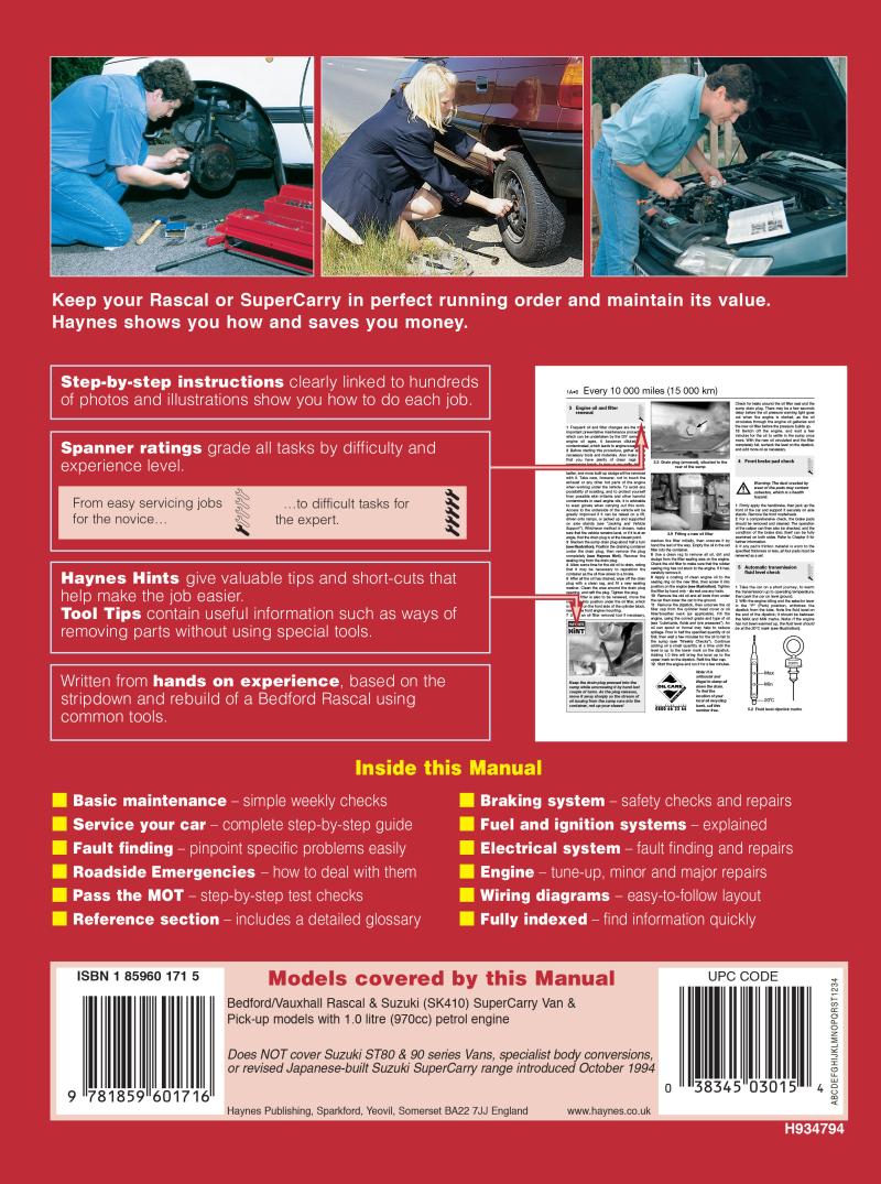 Bedford/Vauxhall Rascal & Suzuki Supercarry (86 - Oct 94) Haynes Repair Manual