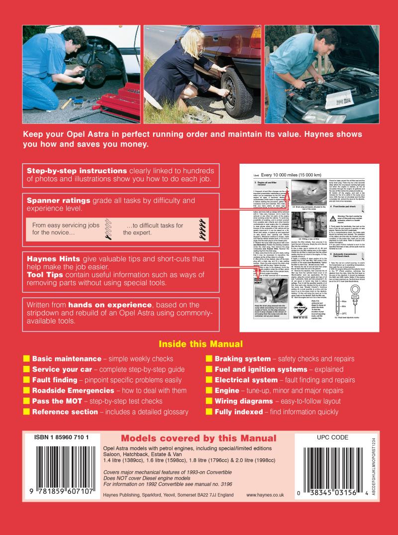 Opel Astra Petrol (Oct 91 - Feb 98) Haynes Repair Manual