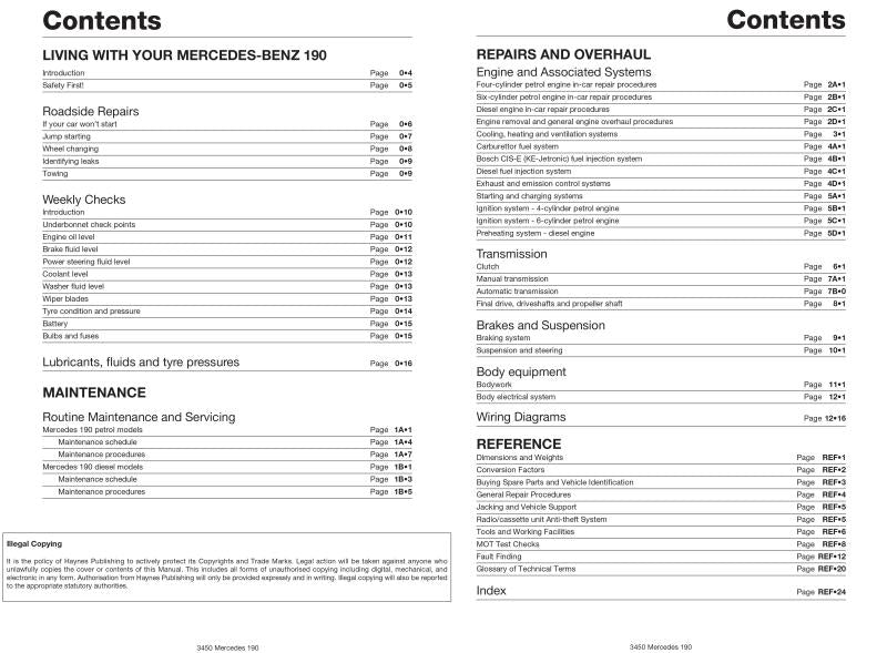 Mercedes-Benz 190, 190E & 190D Petrol & Diesel (83 - 93) Haynes Repair Manual