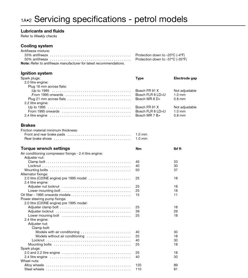 Vauxhall/Opel Frontera Petrol & Diesel (91 - Sept 98) Haynes Repair Manual