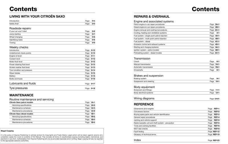 Citroen Saxo Petrol & Diesel (96 - 04) Haynes Repair Manual