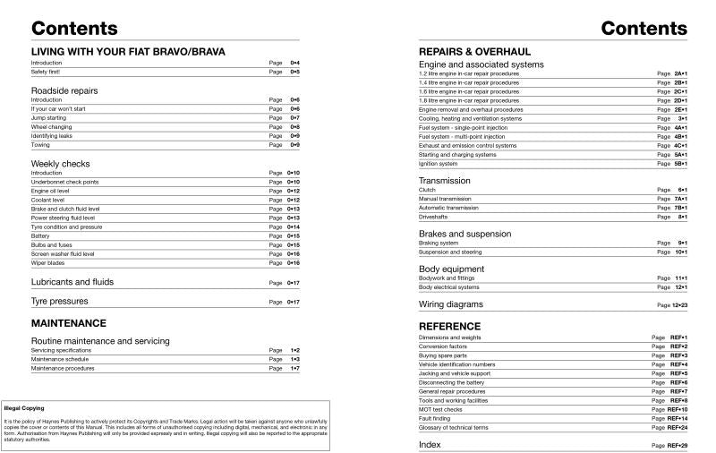 Fiat Bravo & Brava Petrol (95 - 00) Haynes Repair Manual