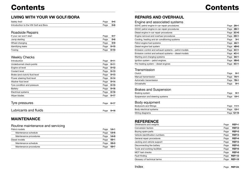 VW Golf & Bora Petrol & Diesel (April 98 - 00) Haynes Repair Manual
