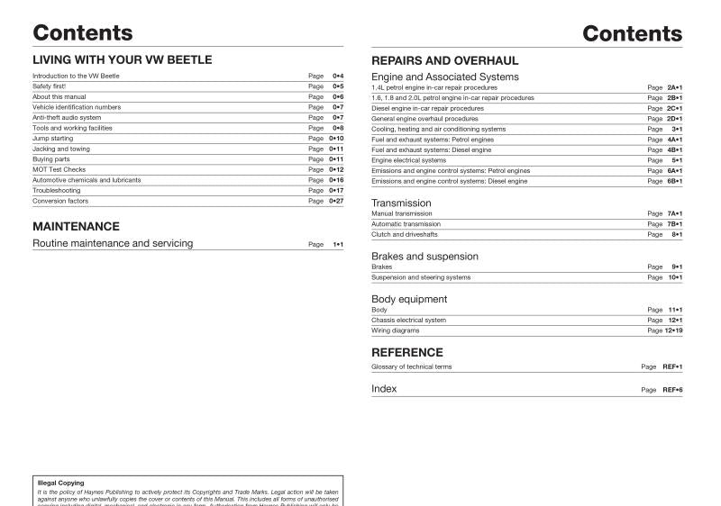 VW Beetle Petrol & Diesel (Apr 99 - 07) Haynes Repair Manual