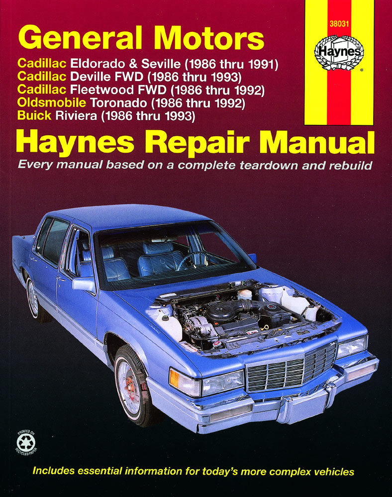 General Motors covering Cadillac Eldorado & Seville (86-91), Cadillac Deville FWD (86-93), Cadillac Fleetwood FWD (86-92), Oldsmobile Toronado (86-92), & Buick Riviera (86-93) Haynes Repair Manual (USA)