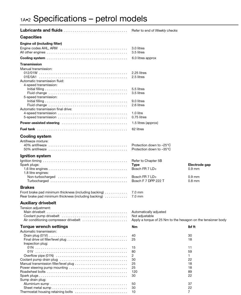 VW Passat 4-cyl Petrol & Diesel (Dec 96 - Nov 00) Haynes Repair Manual