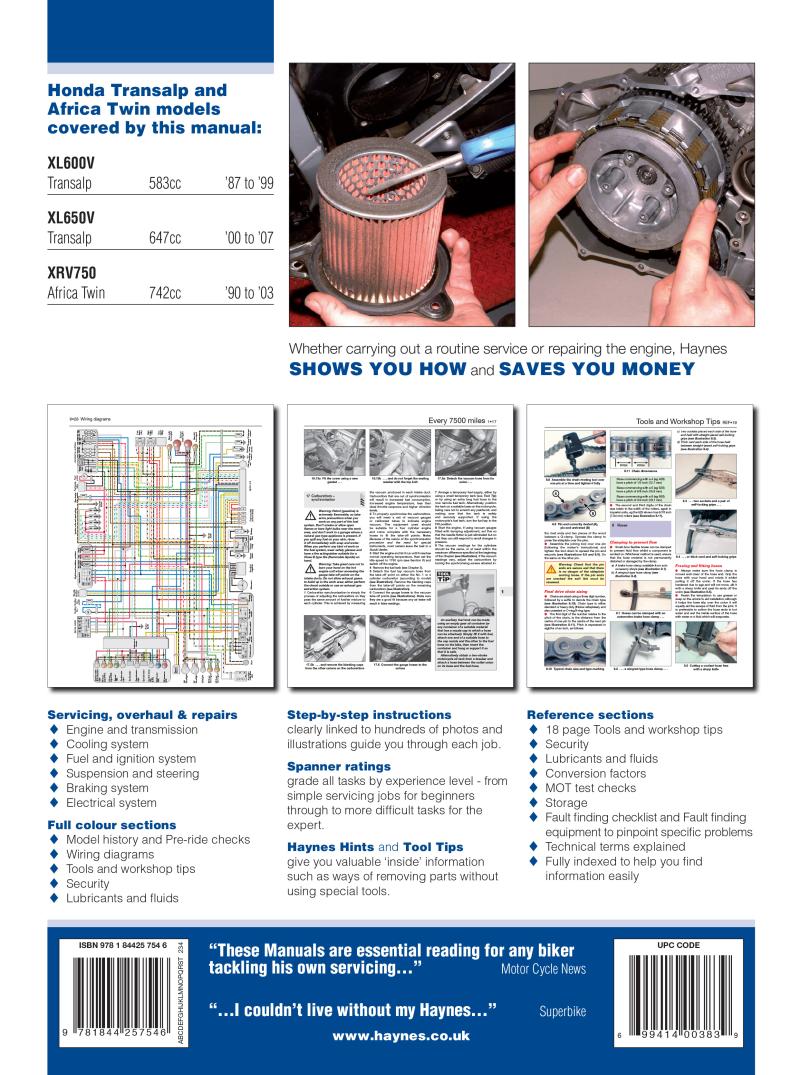 Honda XL600/650V Transalp & XRV750 Africa Twin (87 - 07) Haynes Repair Manual
