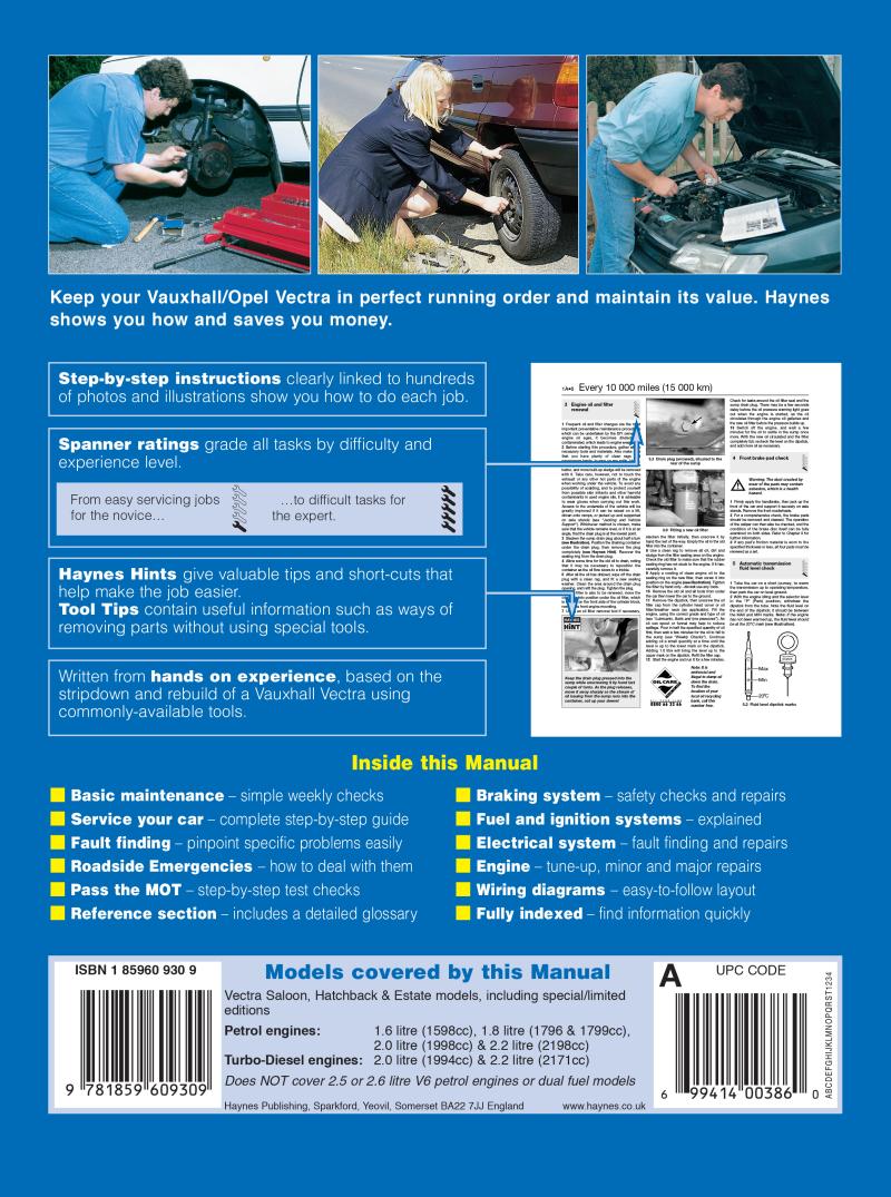 Vauxhall/Opel Vectra Petrol & Diesel (Mar 99 - May 02) Haynes Repair Manual