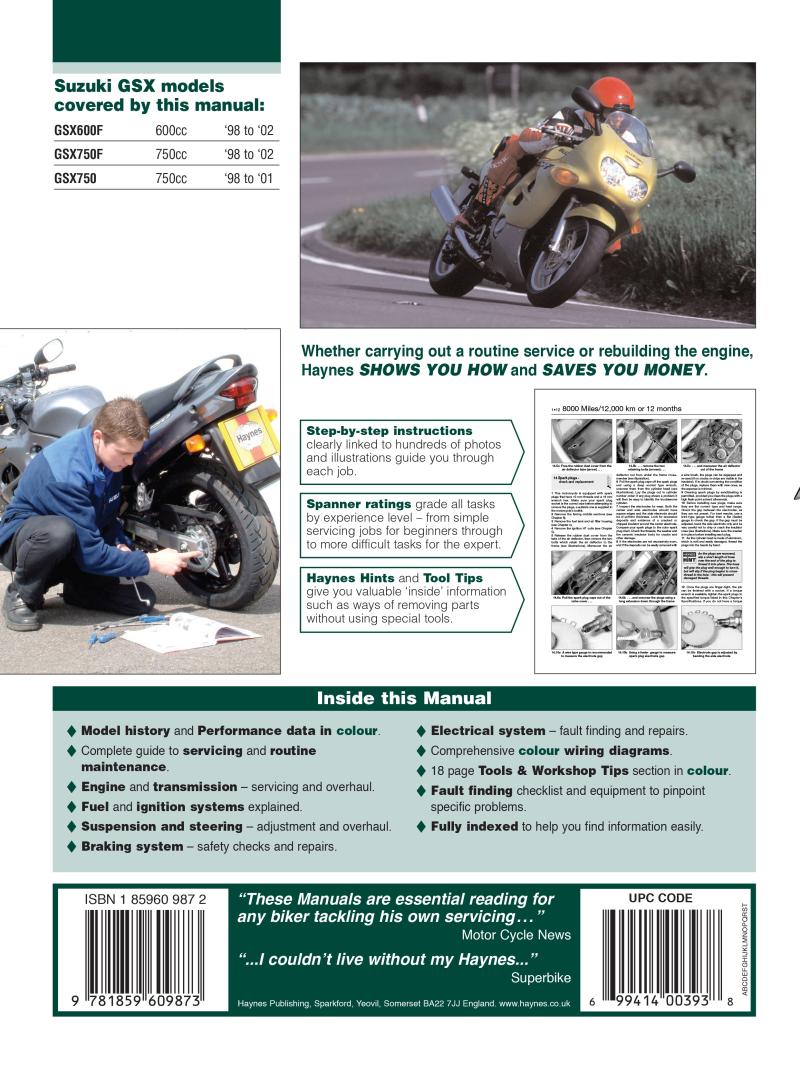 Suzuki GSX600/750F & GSX750 (98 - 03) Haynes Repair Manual
