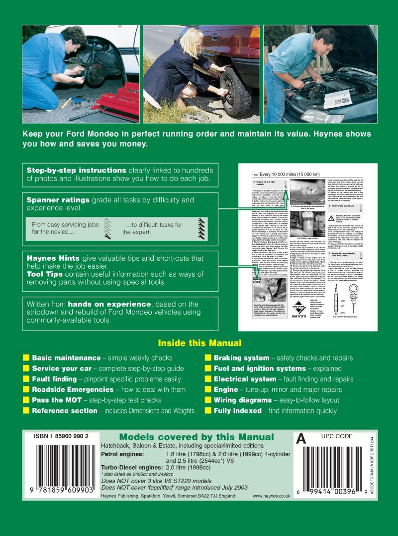 Ford Mondeo Petrol & Diesel (Oct 00 - Jul 03) Haynes Repair Manual