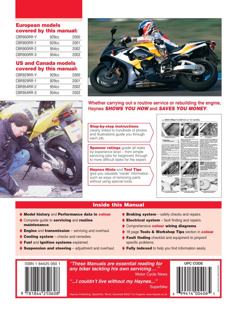 Honda CBR900RR FireBlade (00 - 03) Haynes Repair Manual