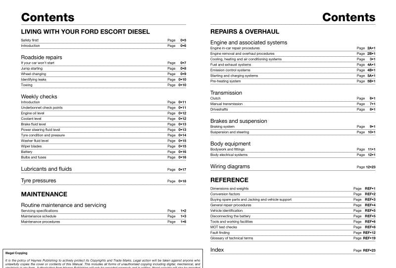 Ford Escort & Orion Diesel (Sept 90 - 00) Haynes Repair Manual