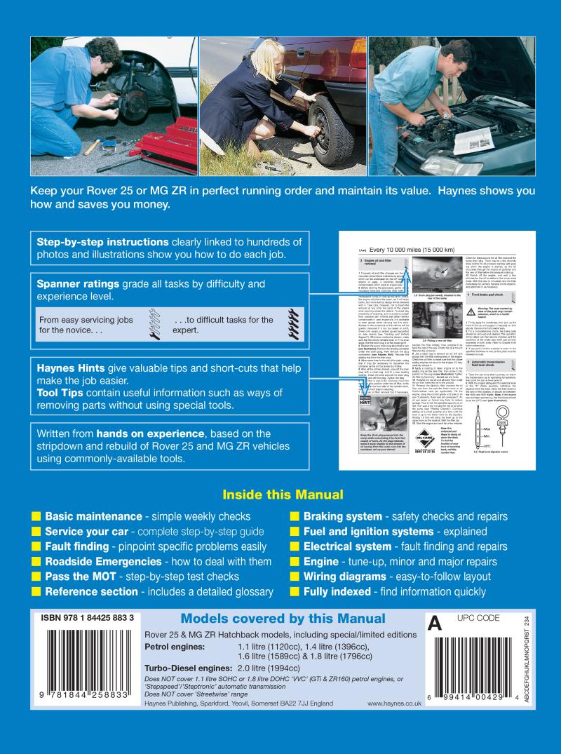 Rover 25 & MG ZR Petrol & Diesel (Oct 99 - 06) Haynes Repair Manual
