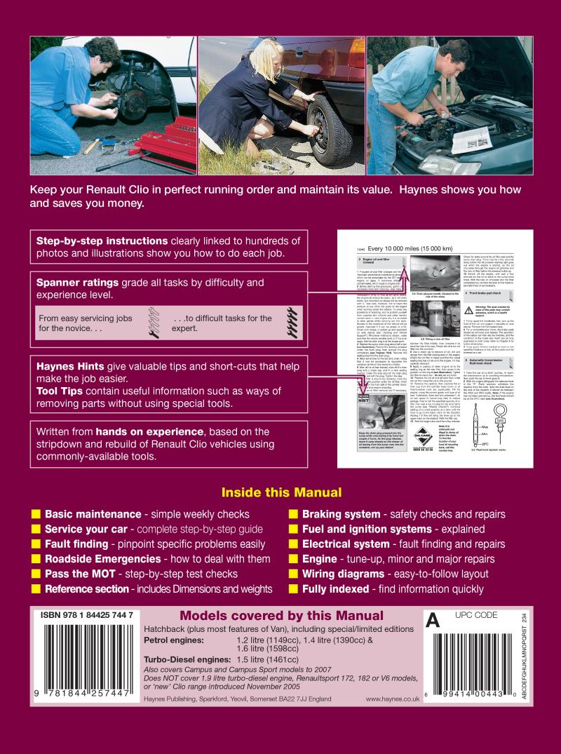 Renault Clio Petrol & Diesel (Jun 01 - 05) Haynes Repair Manual