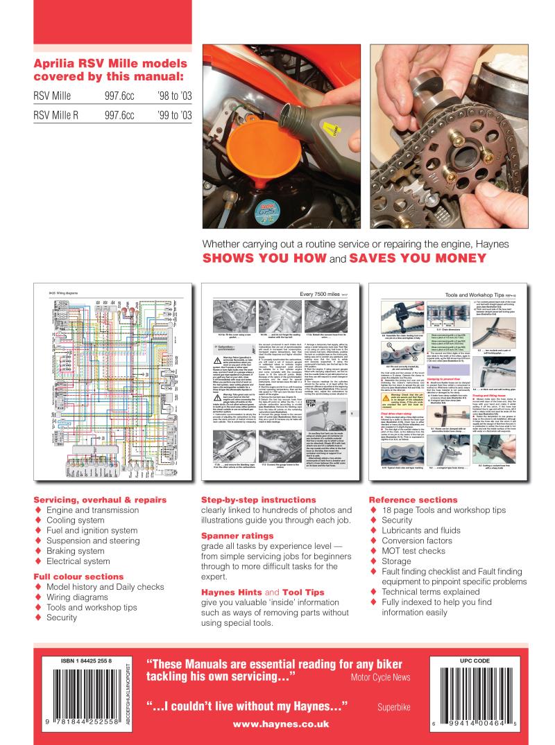 Aprilia RSV1000 Mille (98 - 03) Haynes Repair Manual