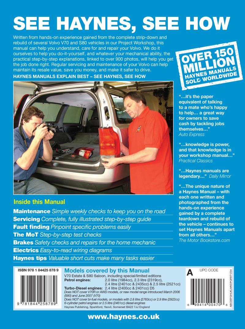 Volvo V70 / S80 Petrol & Diesel (98 - 07) Haynes Repair Manual