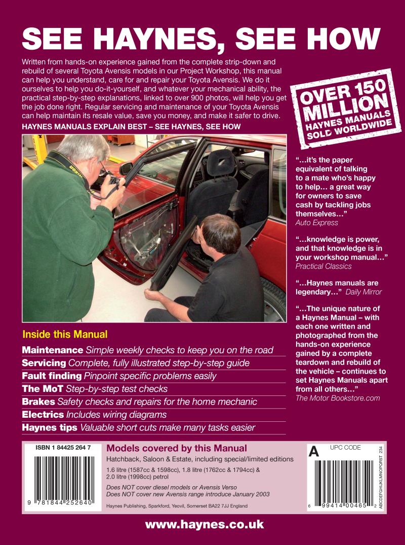 Toyota Avensis Petrol (98 - Jan 03) Haynes Repair Manual