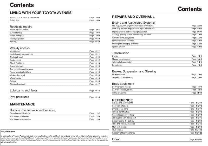 Toyota Avensis Petrol (98 - Jan 03) Haynes Repair Manual