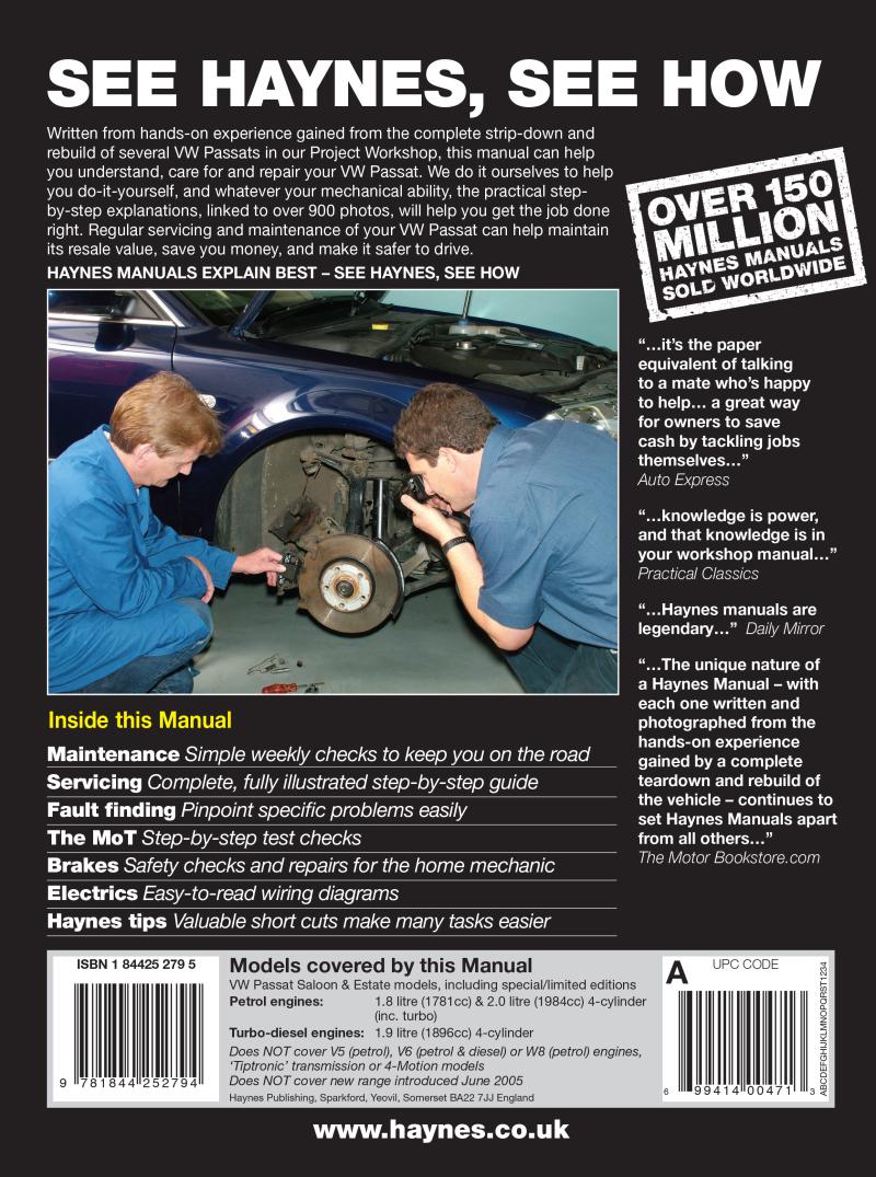 VW Passat Petrol & Diesel (Dec 00 - May 05) Haynes Repair Manual